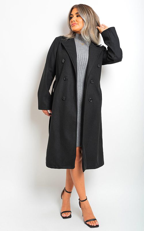 Button Detail Belted Trench Coat – black SM