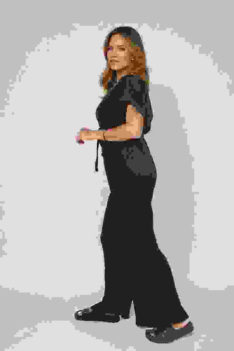 Tie Waist Short Sleeve Pleated Jumpsuit – Black SM