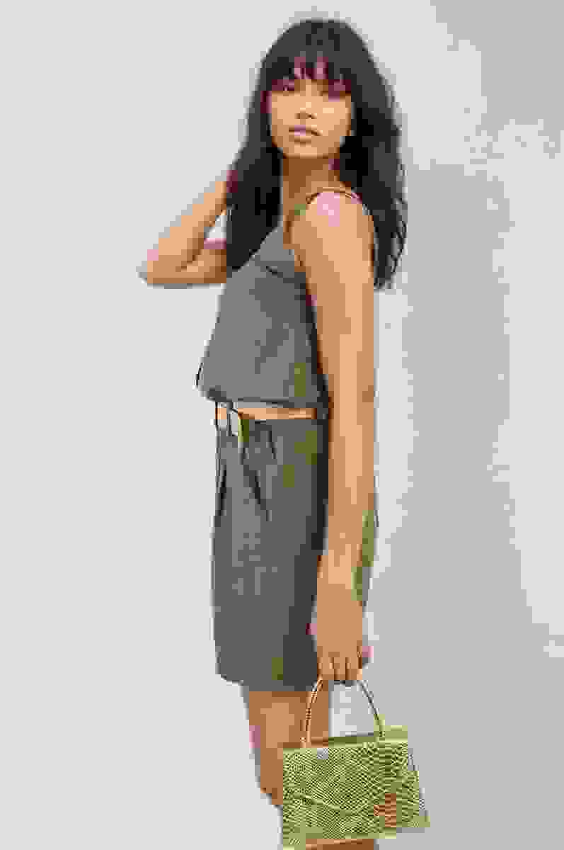 Belted High Waist Shorts – Khaki ONE SIZE –
