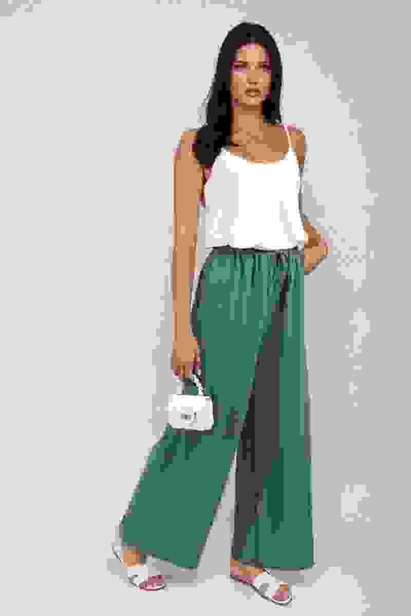 Drawstring Waist Wide Leg Trousers – Green ML Drawstring Waist Wide Leg Trousers – Green ML