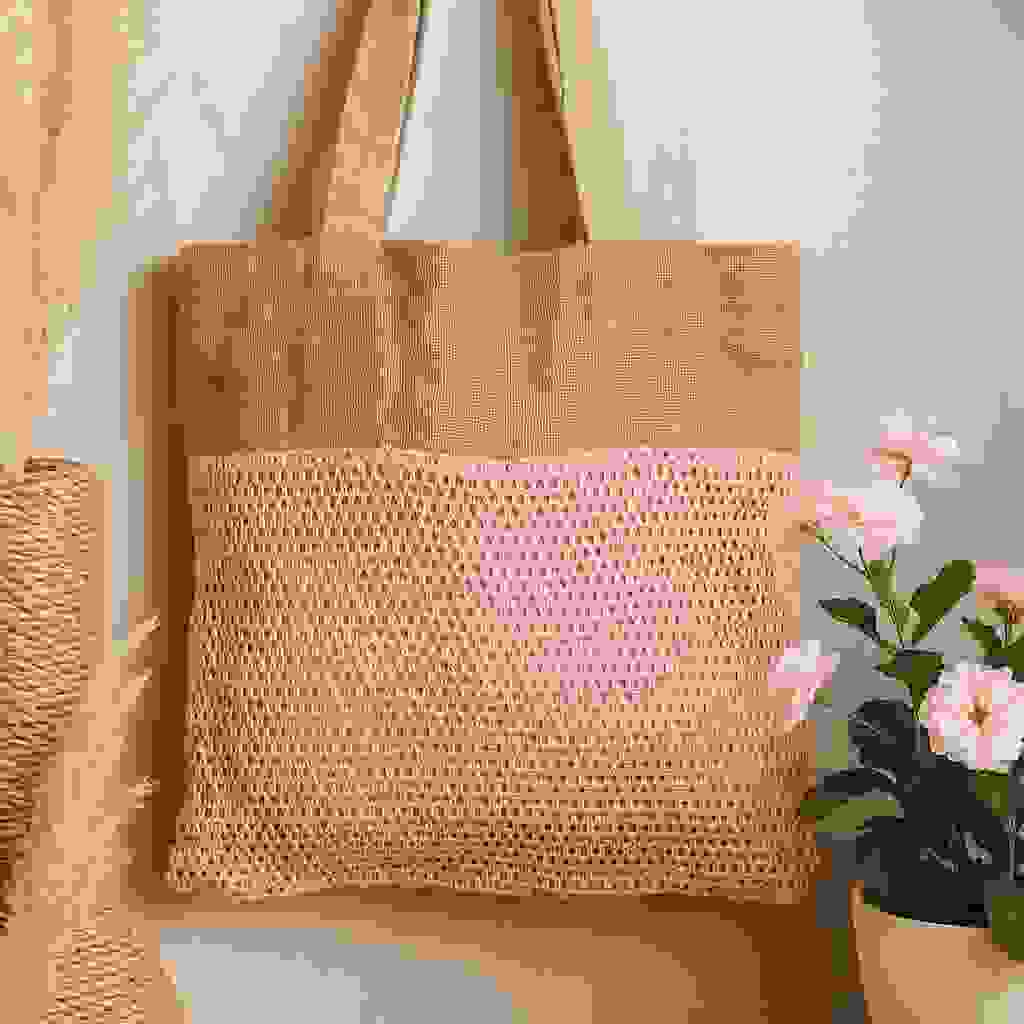 Jute Cotton Tote Bag, Rose Jute Cotton Tote Bag, Rose