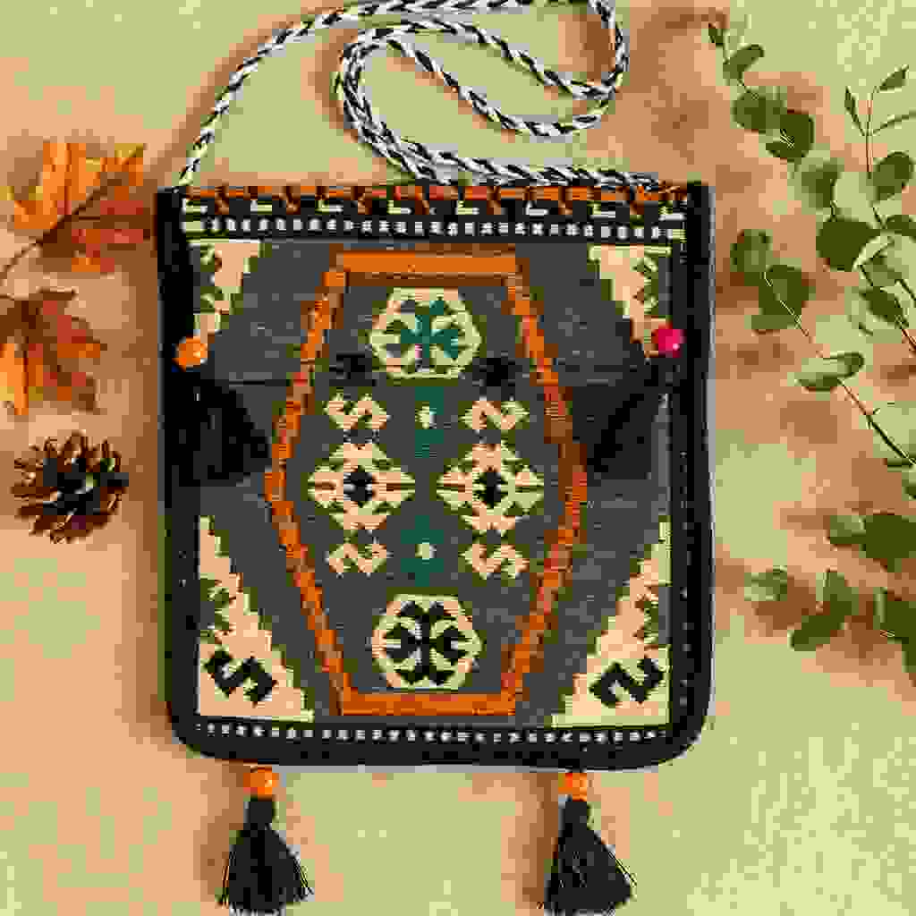Kilim Messenger Bag, Pale Grey