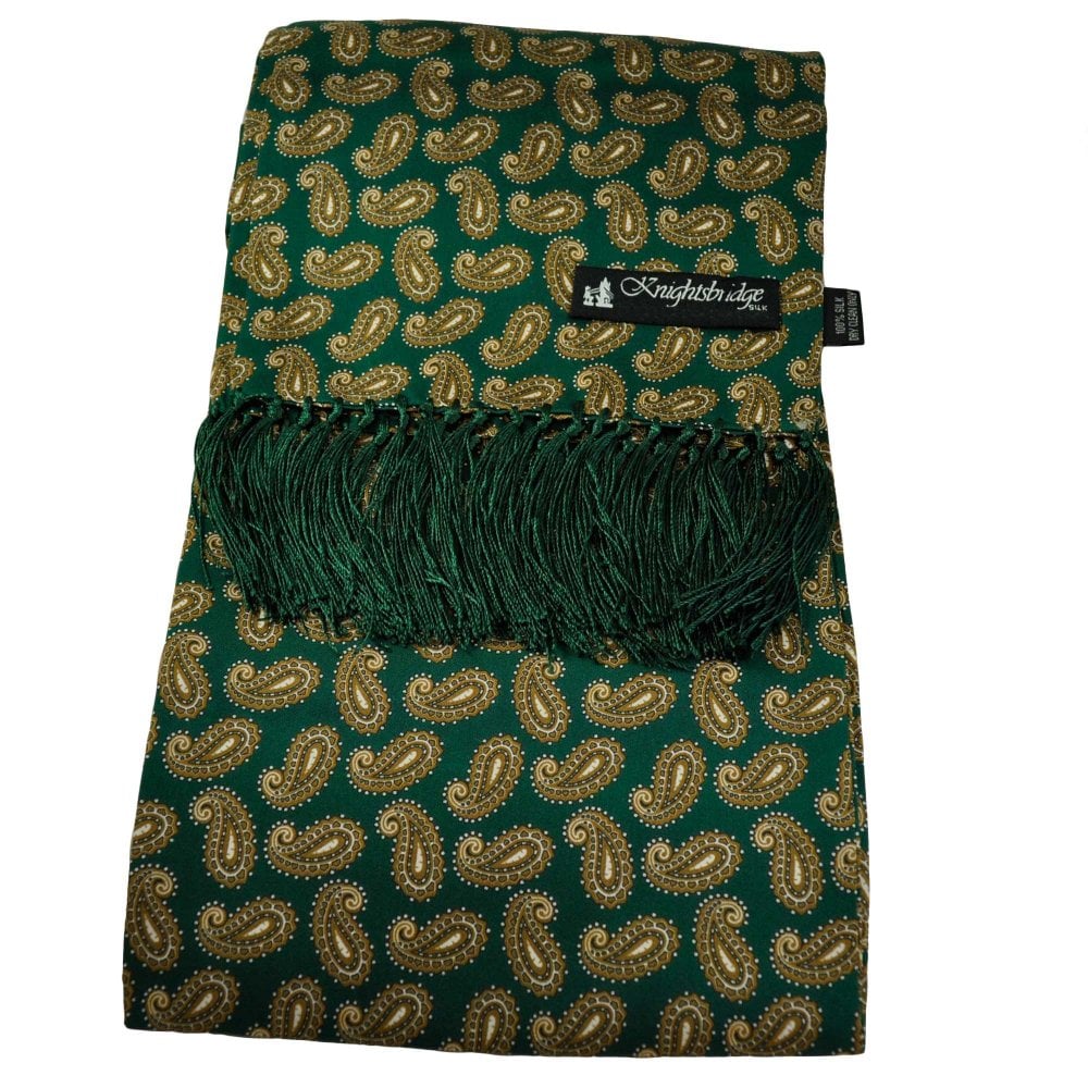 Knightsbridge Racing Green & Olive Paisley Men's Aviator Silk Scarf Knightsbridge Racing Green & Olive Paisley Men's Aviator Silk Scarf