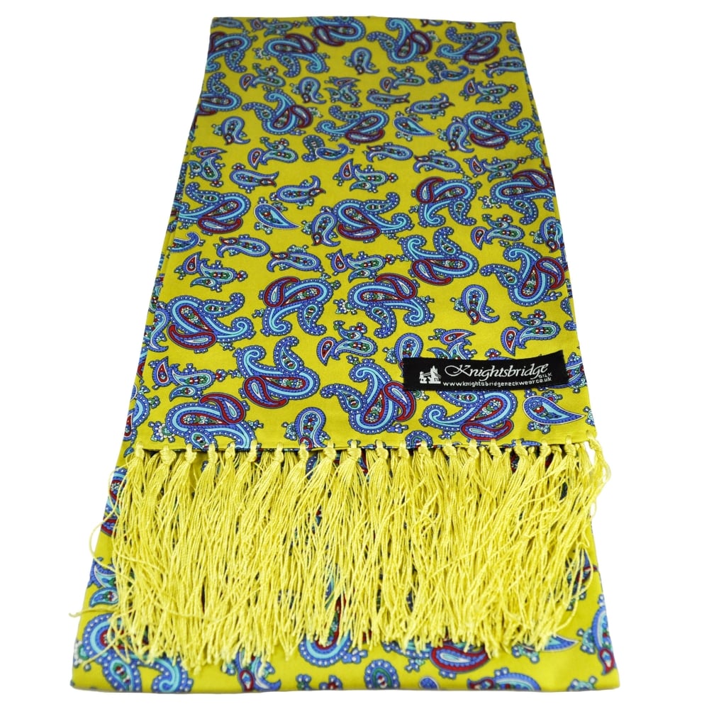 Knightsbridge Yellow, Blue & Red Paisley Patterned Men's Aviator Silk Scarf
