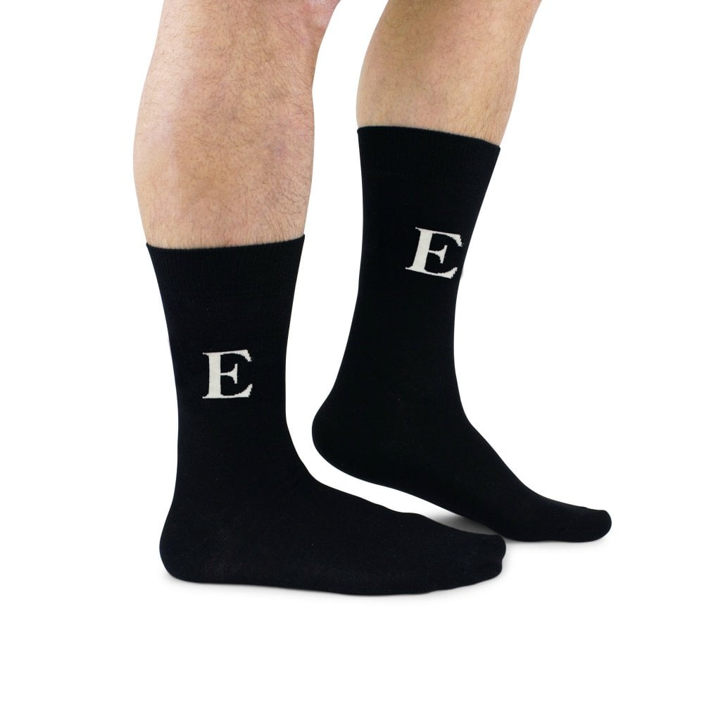 Letter E Black Cotton Rich Men's Socks