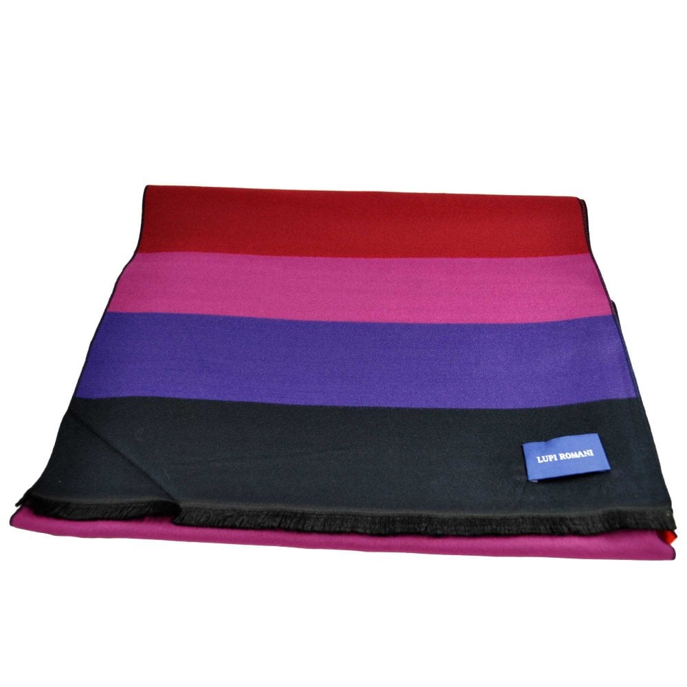 Lupi Romani Black, Purple, Fuchsia Pink, Burgundy, Red & Royal Blue Striped Scarf