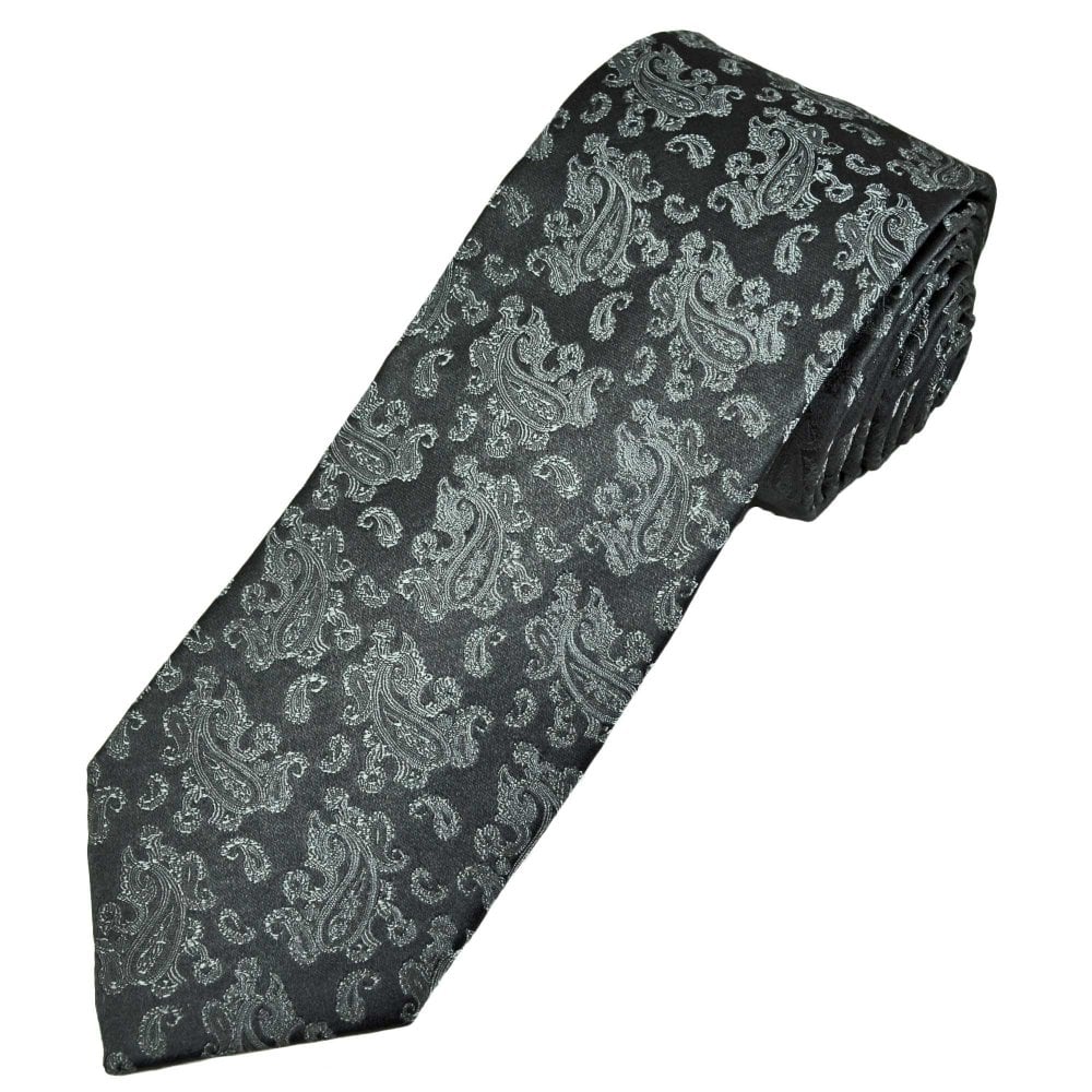 Lupi Romani Charcoal Grey Paisley Pattern Men's Silk Tie Lupi Romani Charcoal Grey Paisley Pattern Men's Silk Tie