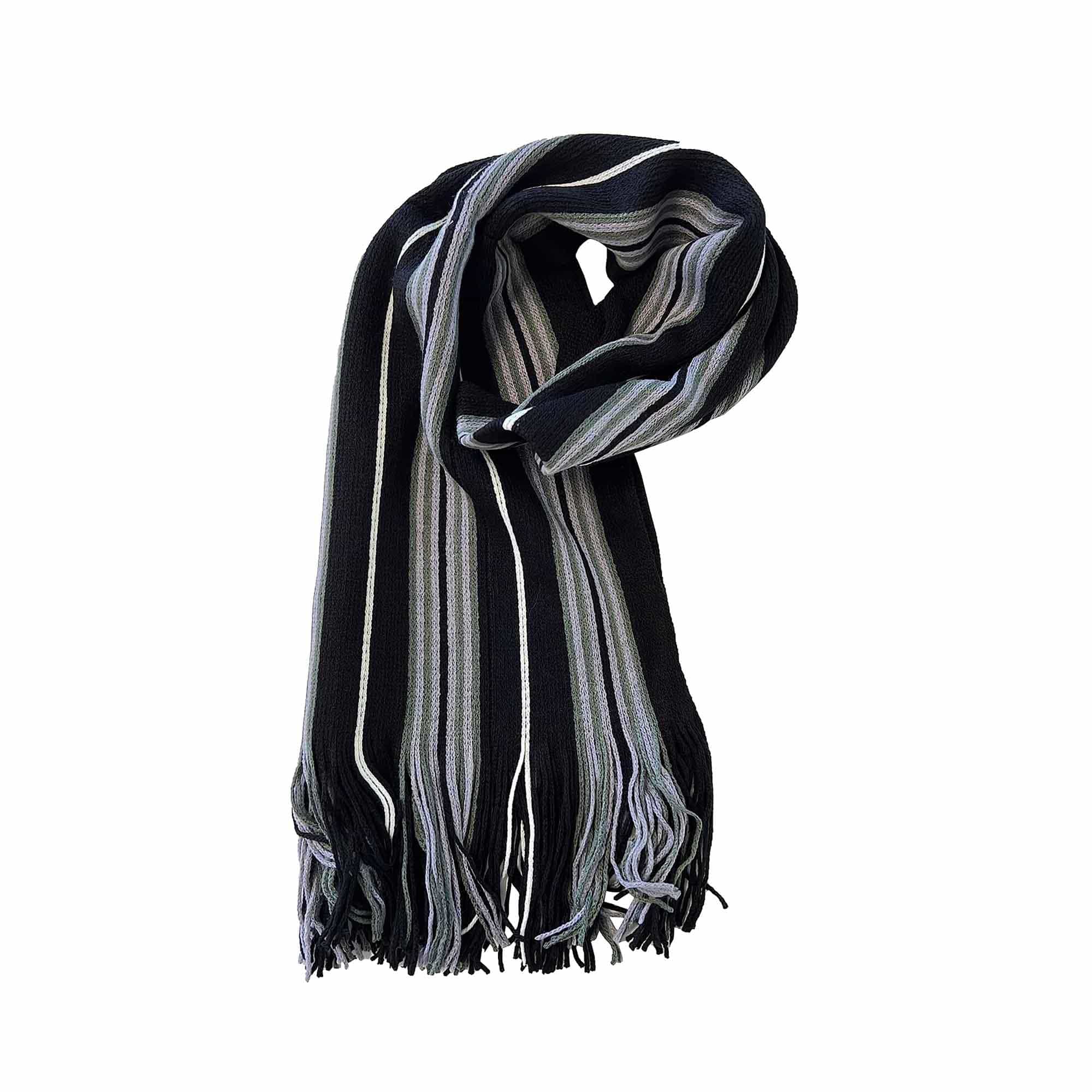 Luxury Men’s Woven Stripe Design Long Scarf Warm Soft Acrylic Winter Fashion Accessory for Formal and Casual Wear Hypoallergenic by Sock – BLACKGREY