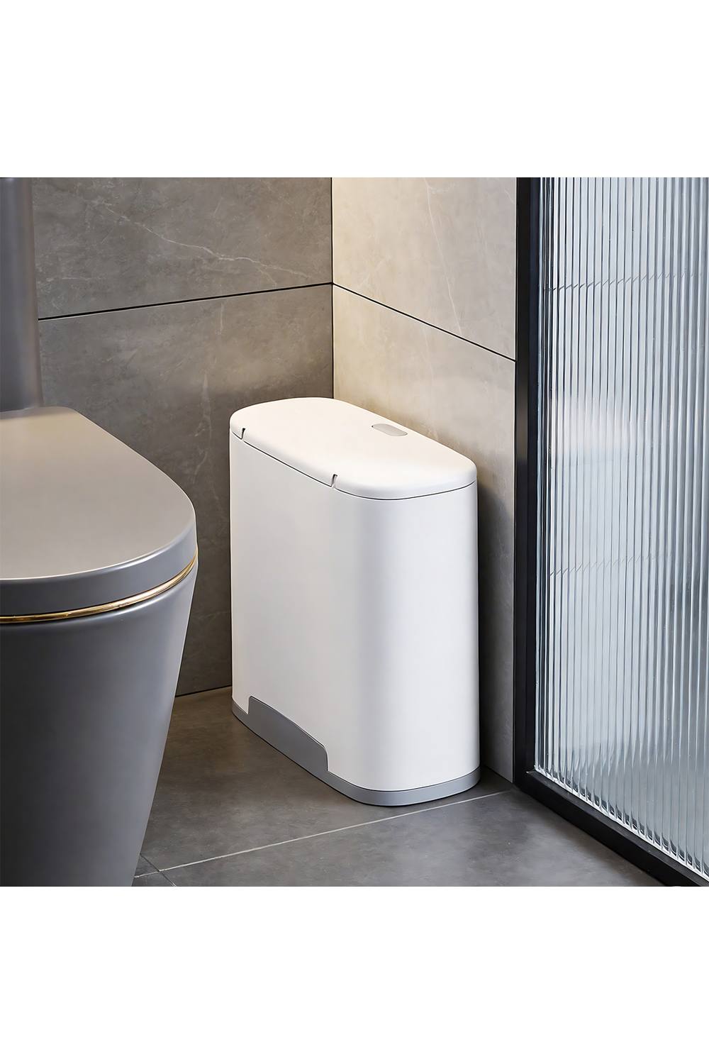 Living And Home Press-To-Open Bathroom Rubbish Bin With Trash Bag Holder In White