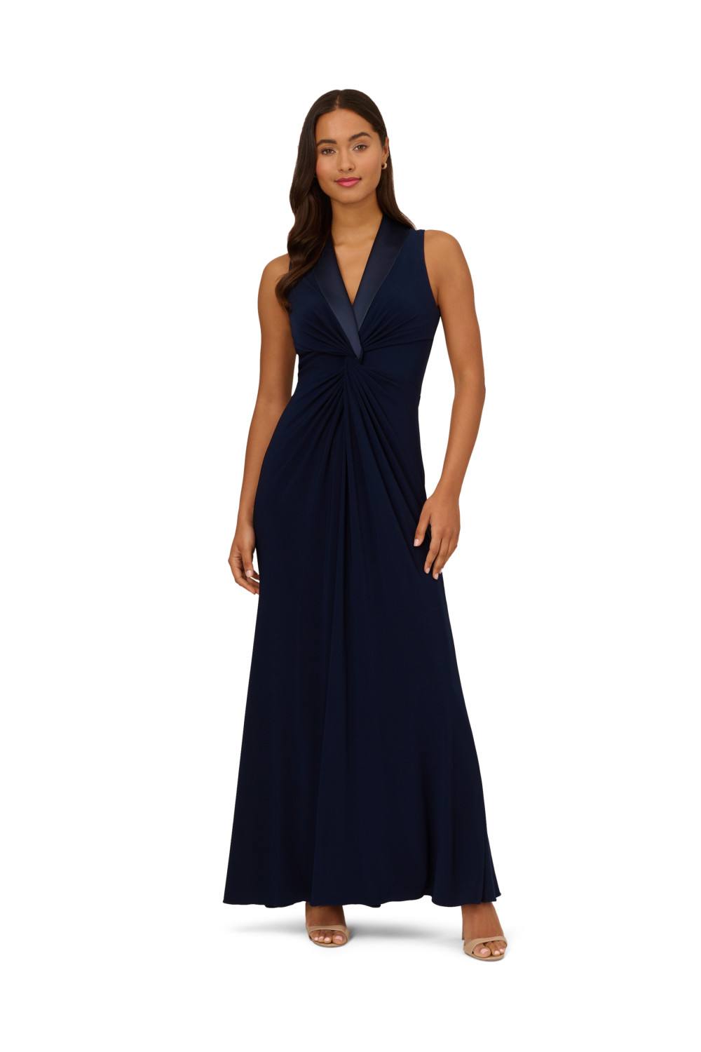 Adrianna Papell Jersey Tuxedo Gown In Navy