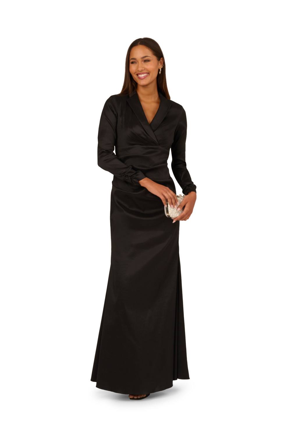 Adrianna Papell Stretch Taffeta Tuxedo Dress In Black