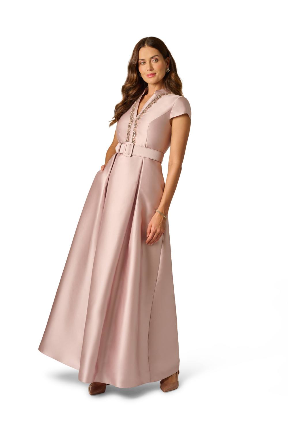 Adrianna Papell Mikado Belt Gown In Pink Adrianna Papell Mikado Belt Gown In Pink