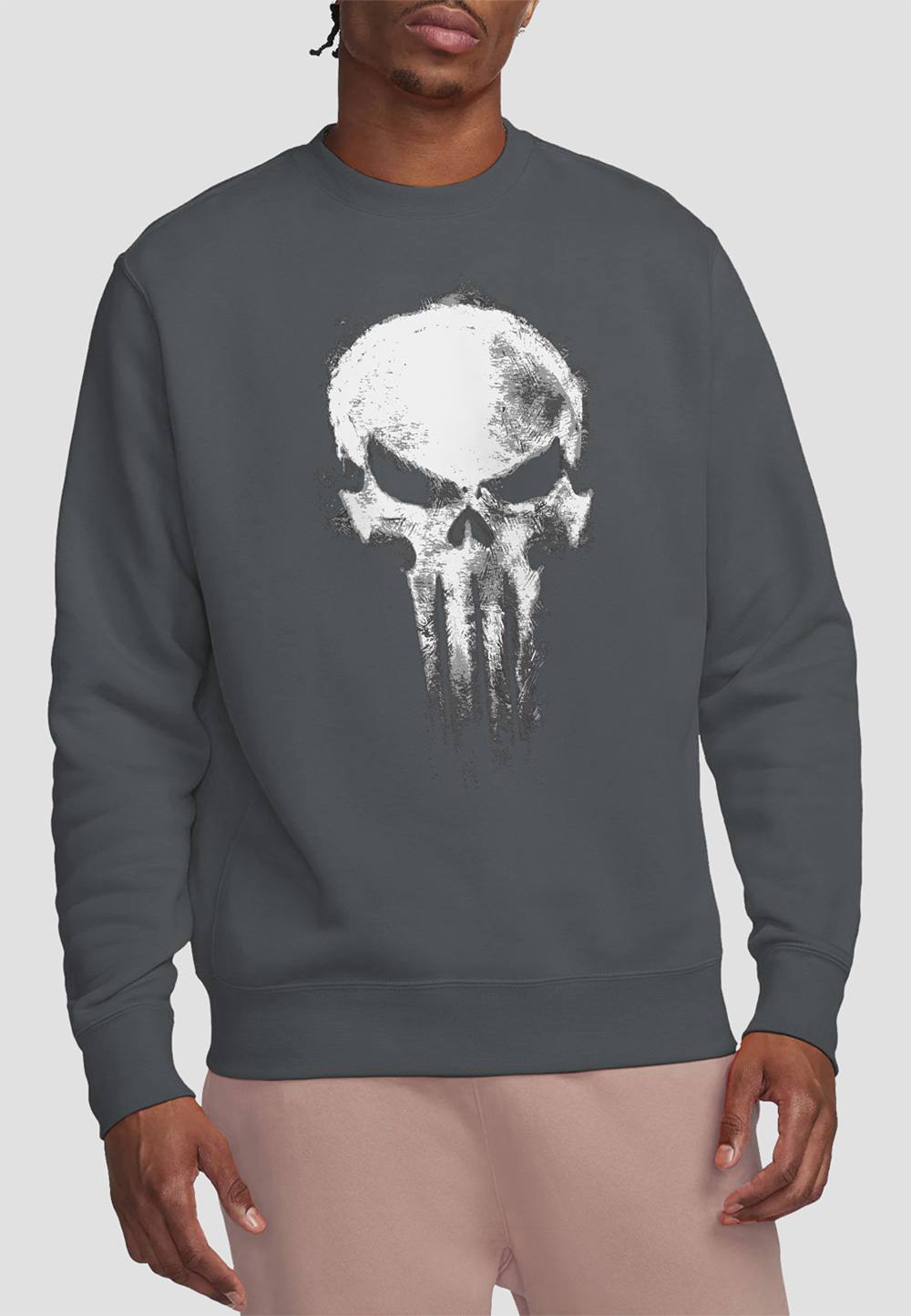 Marvel Daredevil Born Again Skull The Punisher Returns Sweatshirt, Dark Heather In Grey