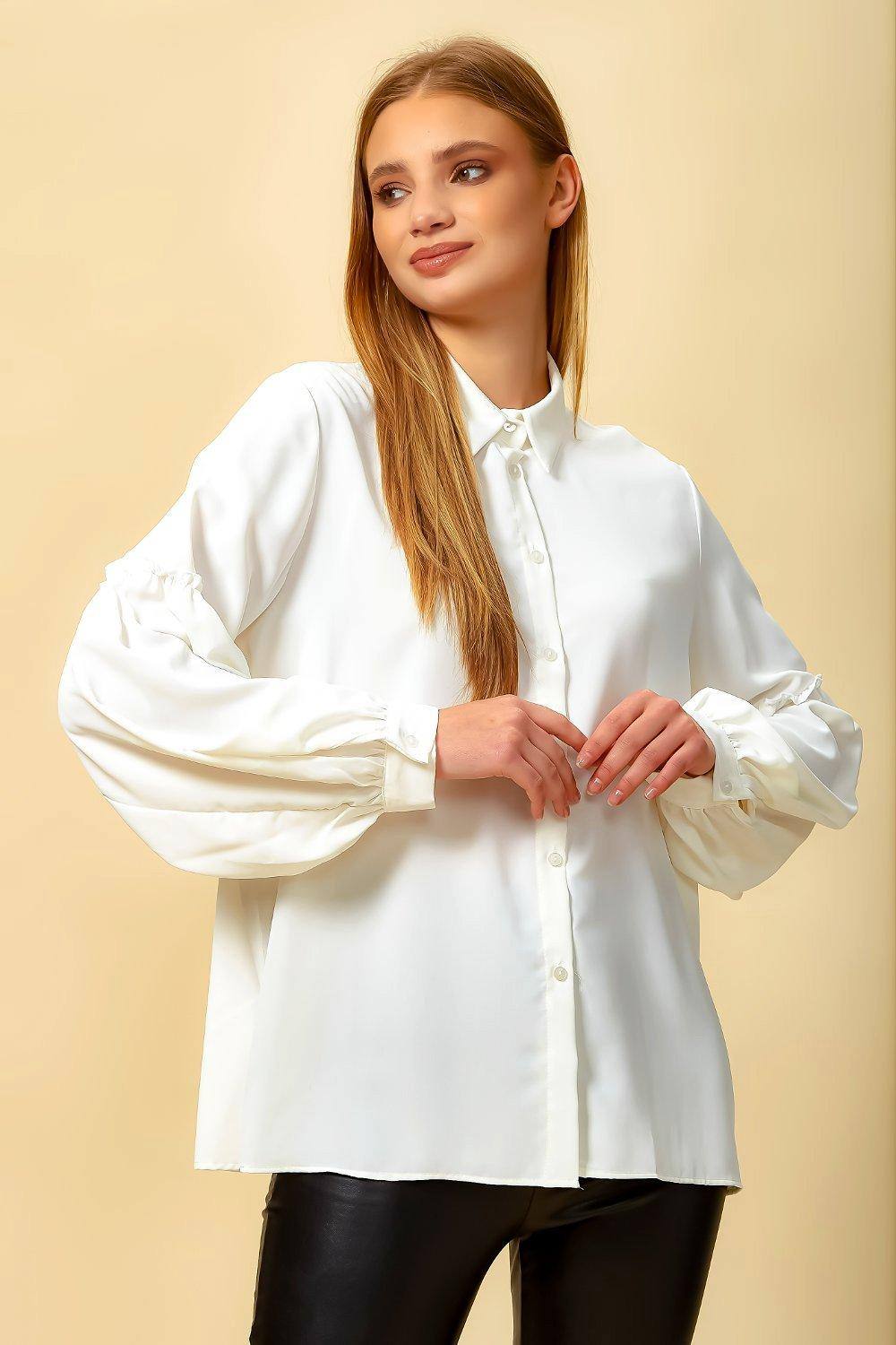 Hoxton Gal Oversized Sleeve Detailed Shirt Top In White