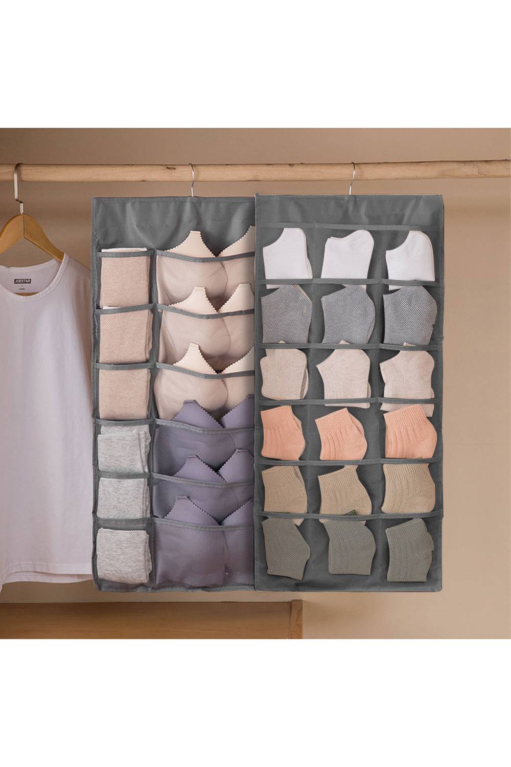 Living And Home Versatile -Sided Fabric Hanging Underwear Bra Socks Storage Bag In Grey Living And Home Versatile -Sided Fabric Hanging Underwear Bra Socks Storage Bag In Grey