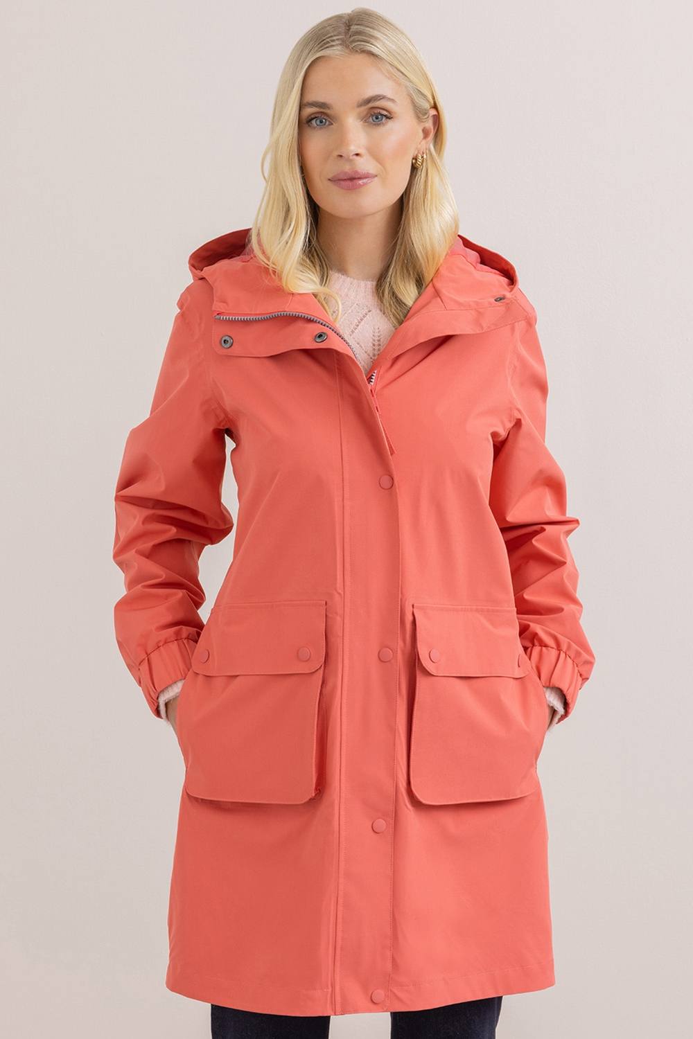 Klass. Hooded Waterproof Raincoat In Coral