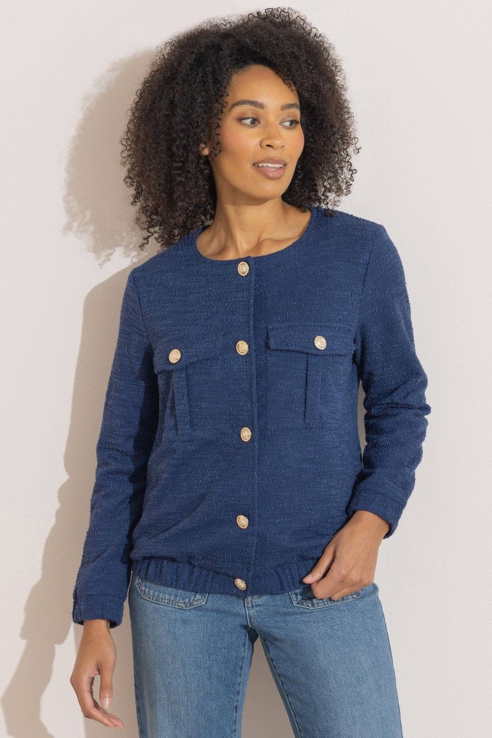 Klass. Boucle Bomber Jacket In Navy