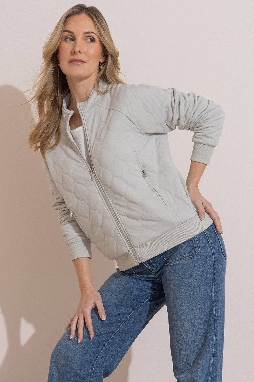 Klass. Quilted Bomber Jacket In Grey Klass. Quilted Bomber Jacket In Grey