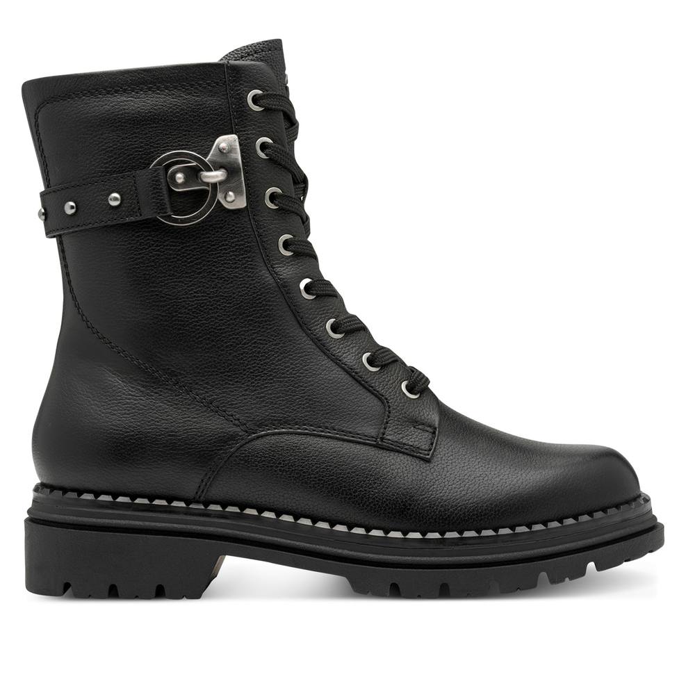 Infinity Leather Tamaris Fashion Leather Lace-Up Zip Combat Ankle Boots In Black Infinity Leather Tamaris Fashion Leather Lace-Up Zip Combat Ankle Boots In Black