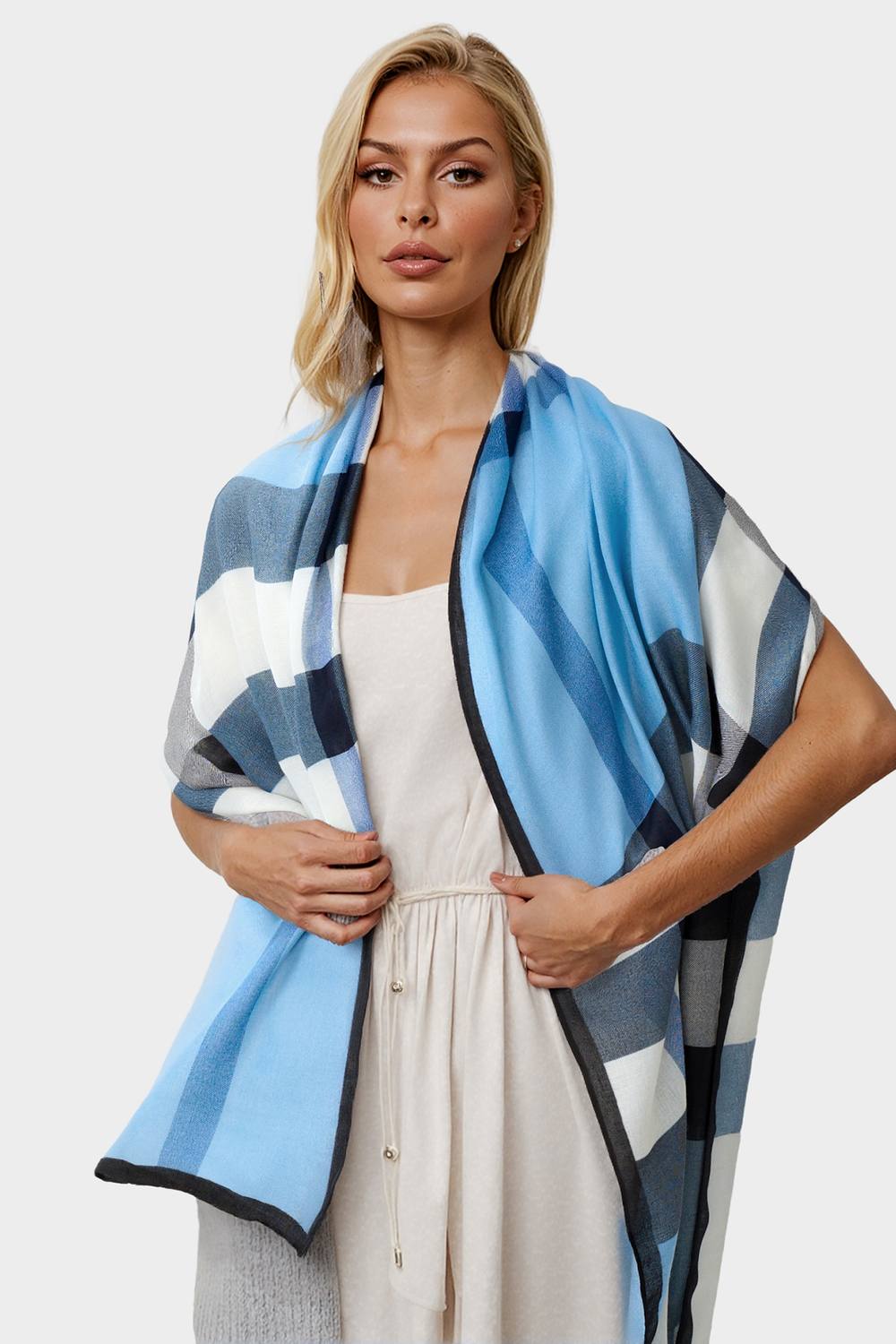 Fs Collection Check Print Scarf In Black & Blue Fs Collection Check Print Scarf In Black & Blue