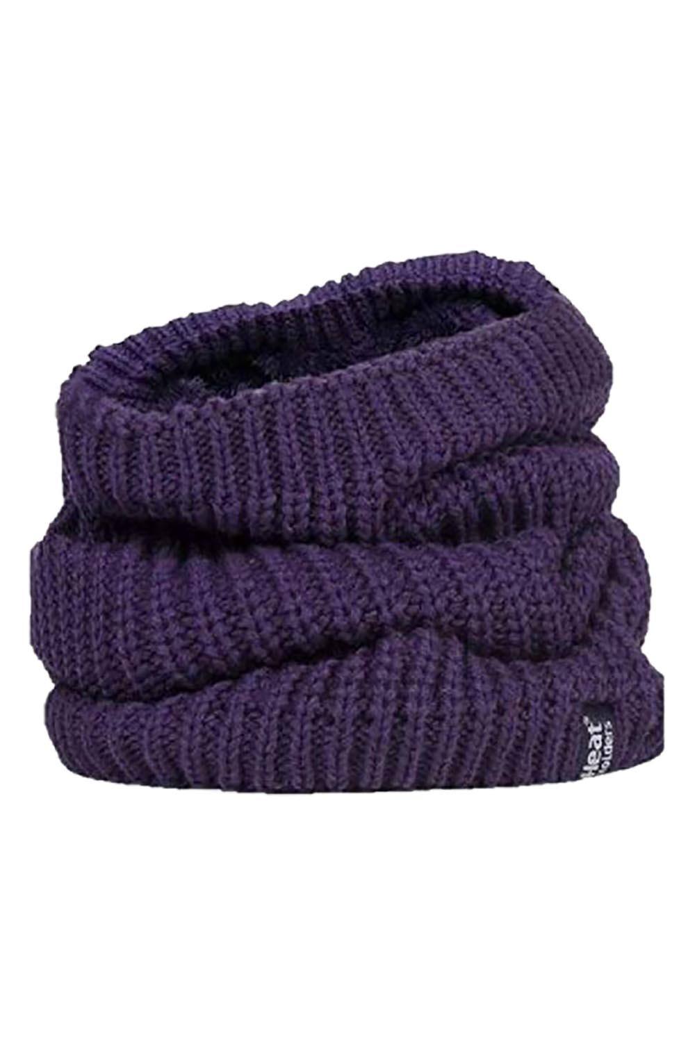 Heat Holders Winter Warm Fleece Lined Chunky Knit Thermal Neck Warmer In Purple