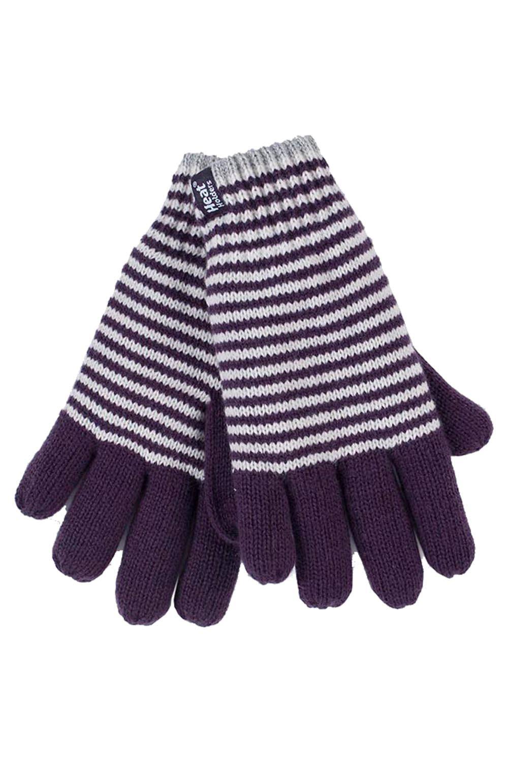 Heat Holders Striped Fleece Lined Knitted Warm Thermal Winter Gloves In Purple Heat Holders Striped Fleece Lined Knitted Warm Thermal Winter Gloves In Purple