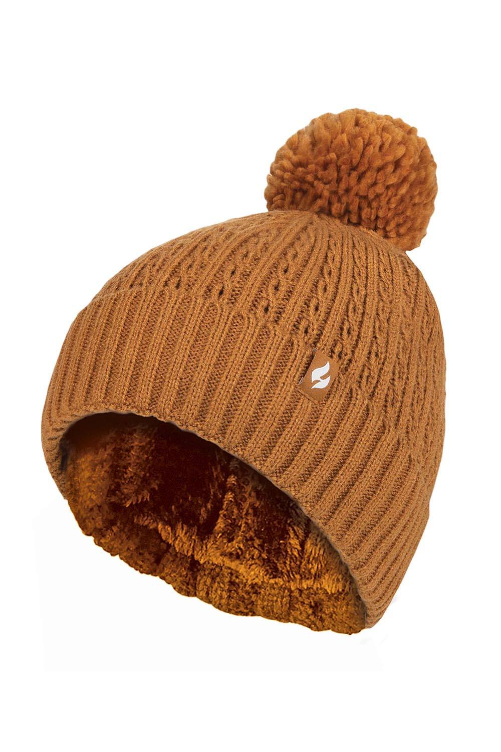 Heat Holders Winter Ribbed Thermal Cable Knit Beanie Pom Pom Hat In Yellow Heat Holders Winter Ribbed Thermal Cable Knit Beanie Pom Pom Hat In Yellow