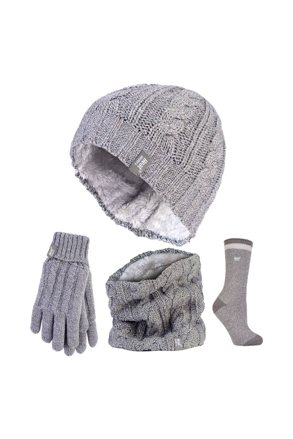 Heat Holders Thermal Winter Set – Hat, Gloves, Neckwarmer & Twist Socks In Grey