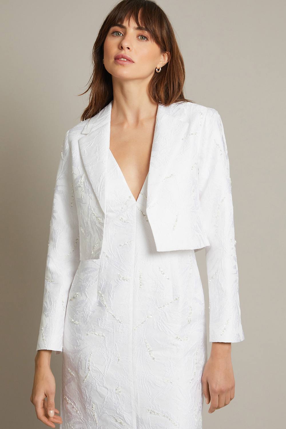 Monsoon Faye Hand-Beaded Jacquard Cropped Bridal Jacket Blue In Ivory Monsoon Faye Hand-Beaded Jacquard Cropped Bridal Jacket Blue In Ivory