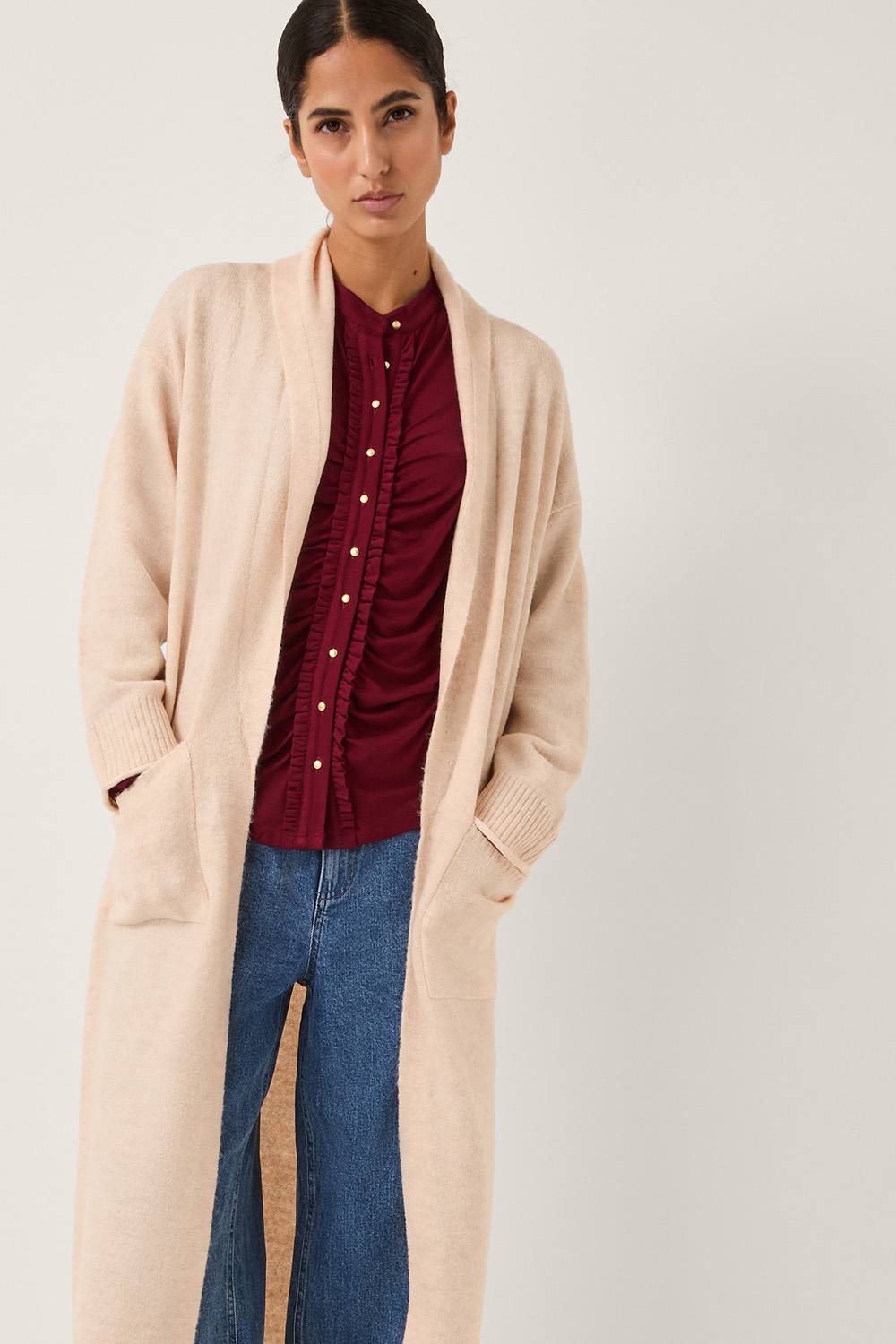 Monsoon Sacha Longline Cardigan Camel