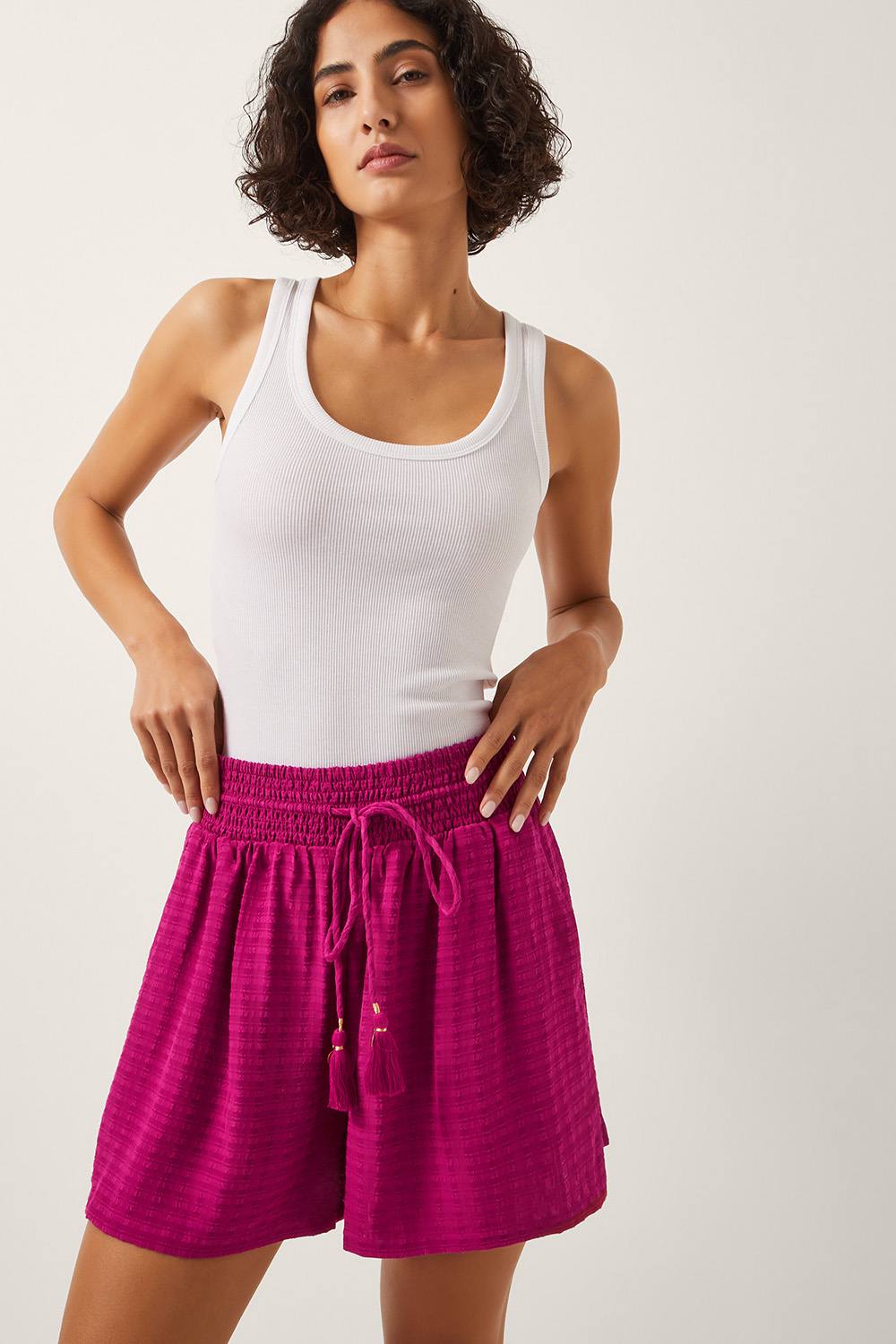 Monsoon Paige High Waist Drawstring Shorts Pink