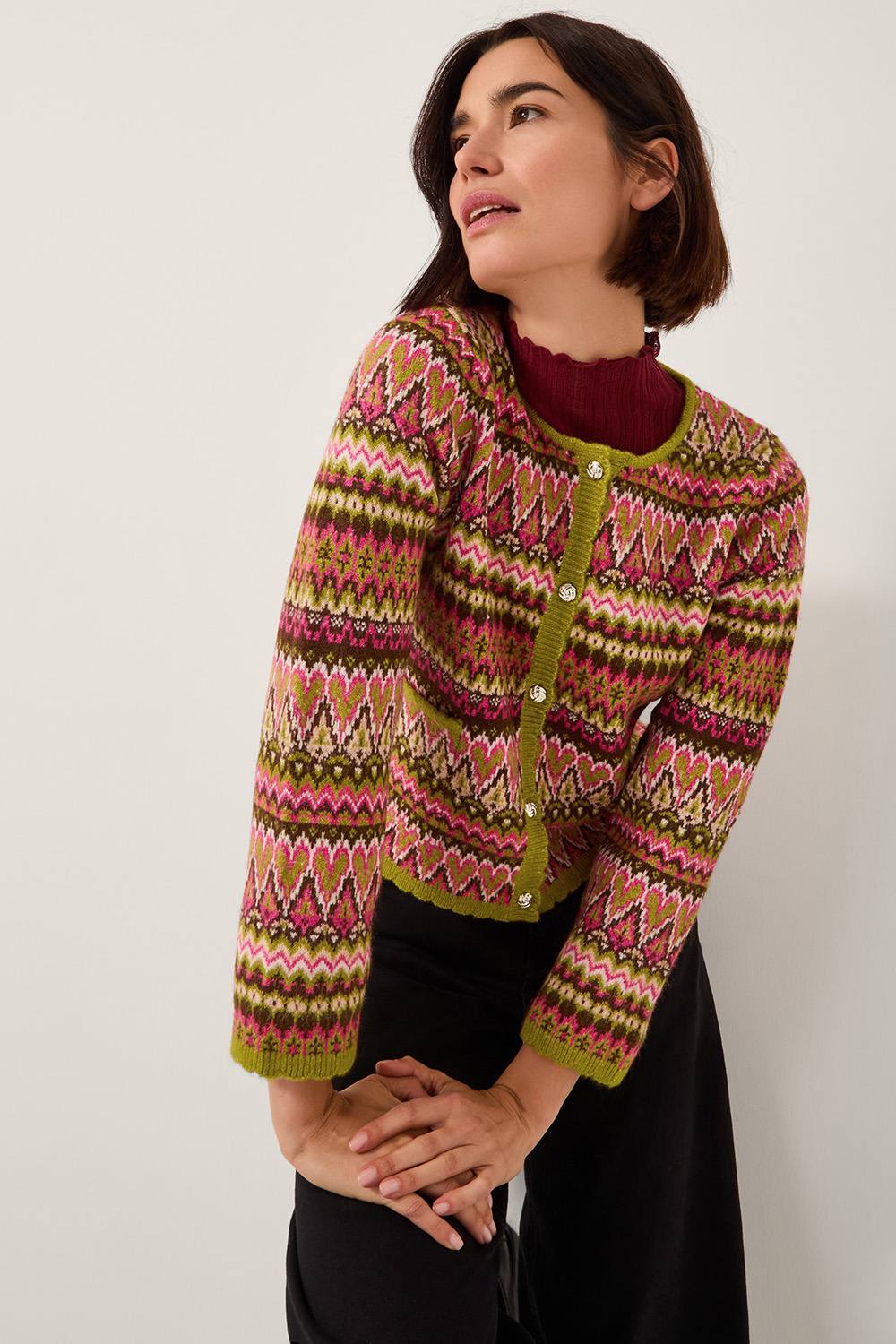 Monsoon Fiona Fair Isle Cardigan Pink