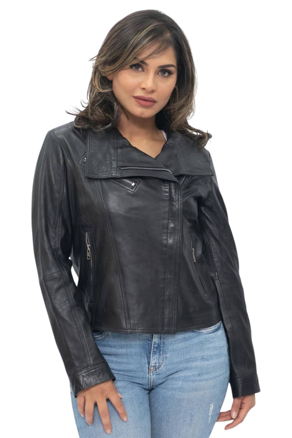 Infinity Leather Leather Shawl Wrap Biker Jacket – Riga In Black