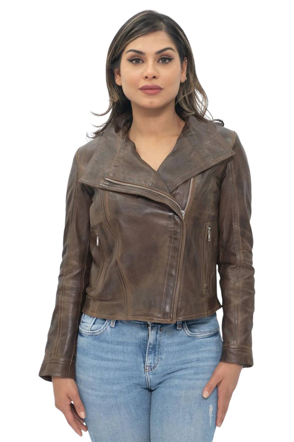 Infinity Leather Leather Shawl Wrap Biker Jacket – Riga In Brown