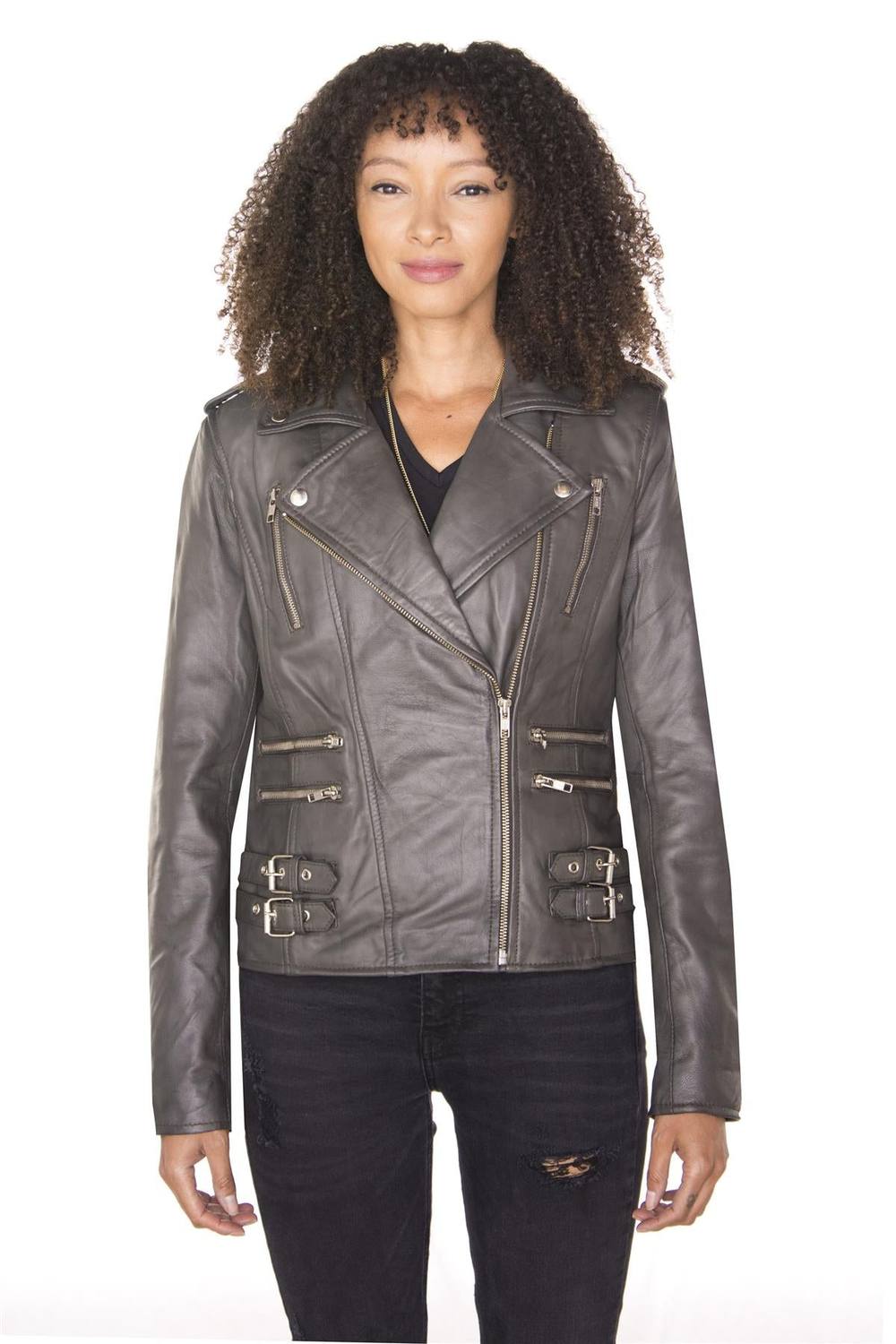 Infinity Leather Leather Vintage Brando Biker Jacket-Orlando In Grey Infinity Leather Leather Vintage Brando Biker Jacket-Orlando In Grey