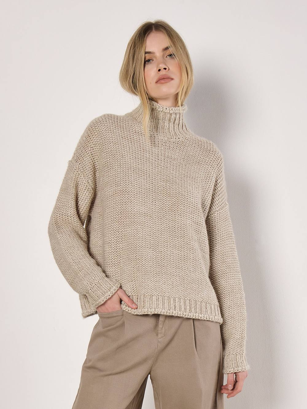 Apricot Oversized Chunky Knit Jumper In Stone Apricot Oversized Chunky Knit Jumper In Stone