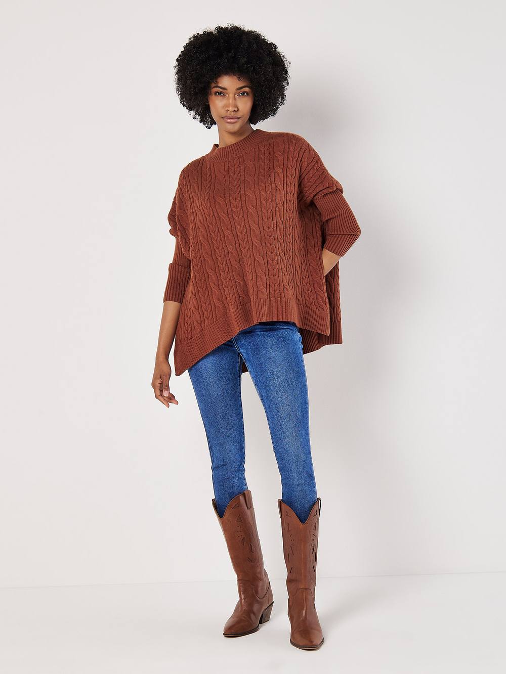 Apricot Cable Knit Oversized Jumper In Terracotta Apricot Cable Knit Oversized Jumper In Terracotta