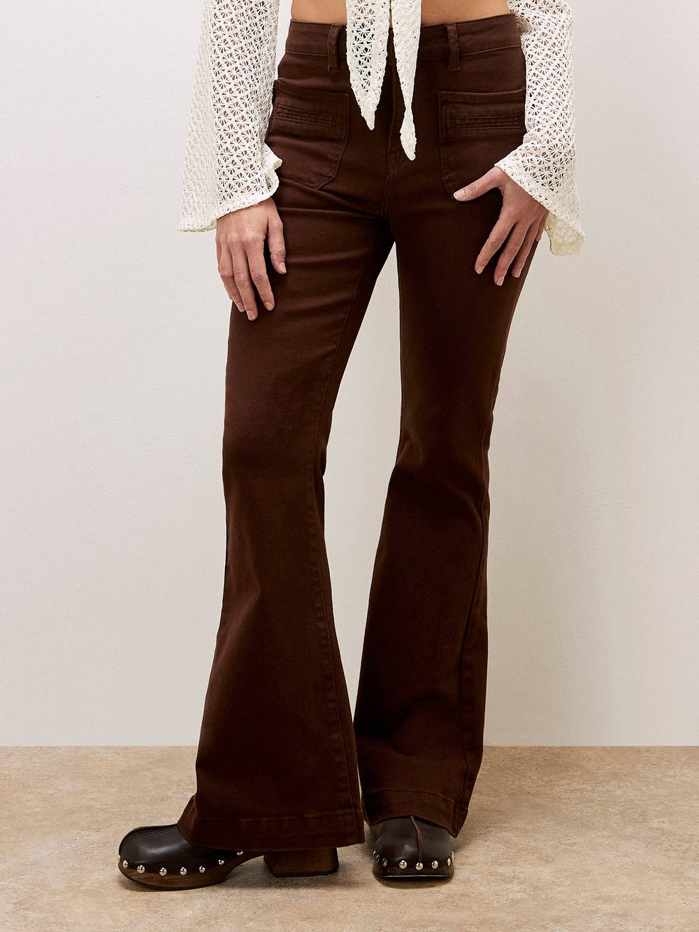 Apricot Lara Cotton Flare Jeans In Brown Apricot Lara Cotton Flare Jeans In Brown