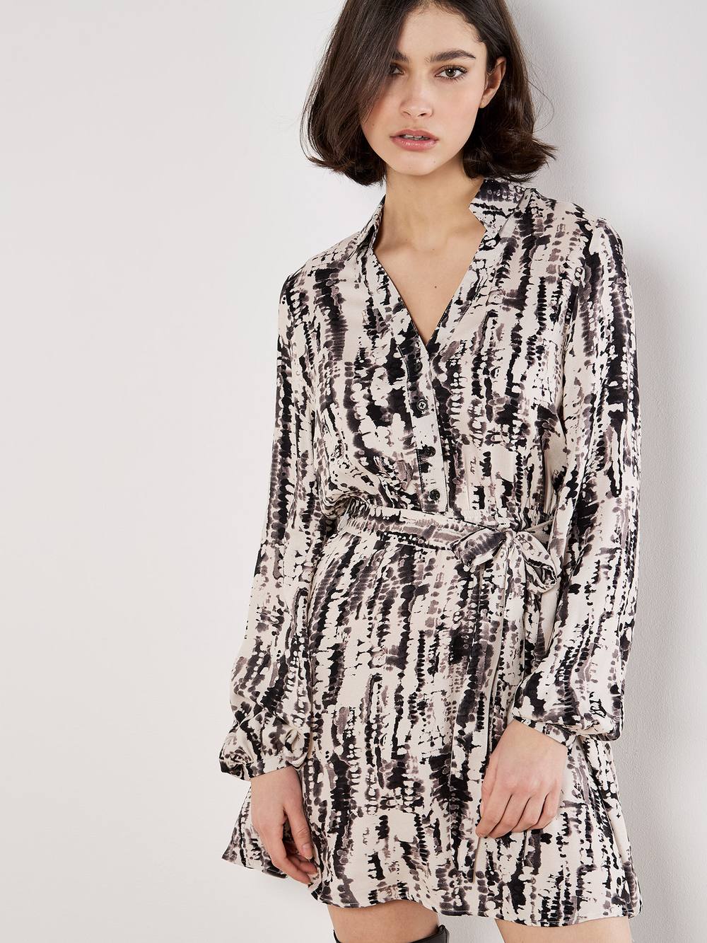 Apricot Tie Dye Stripe Shirt Mini Dress In Stone Apricot Tie Dye Stripe Shirt Mini Dress In Stone