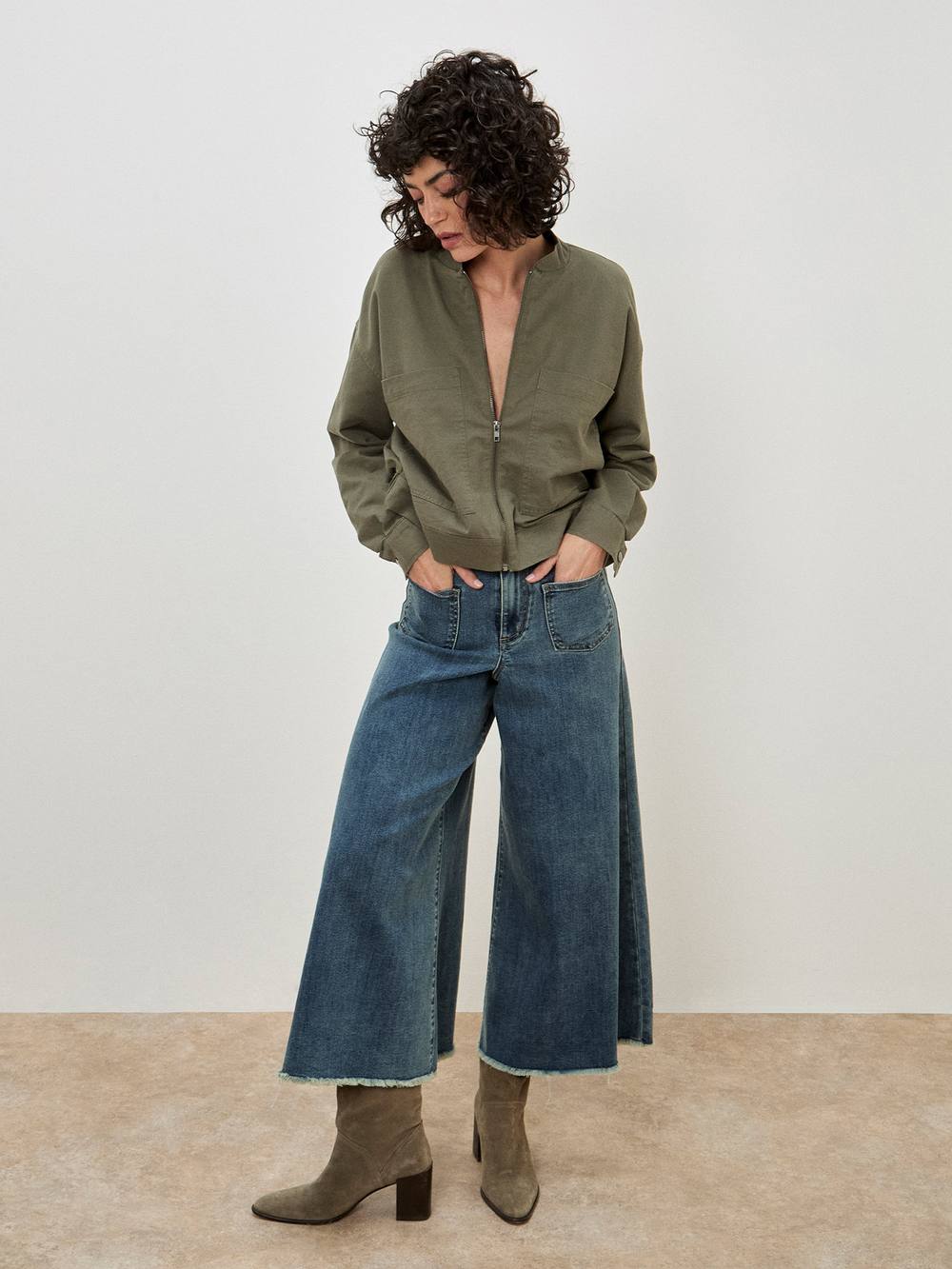 Apricot Lightweight Denim Bomber Jacket In Khaki Apricot Lightweight Denim Bomber Jacket In Khaki