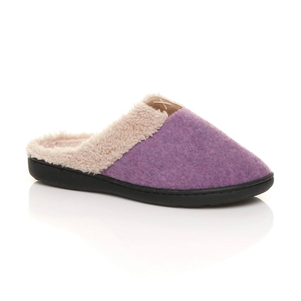 Ajvani Faux Fur Lined Slippers In Purple