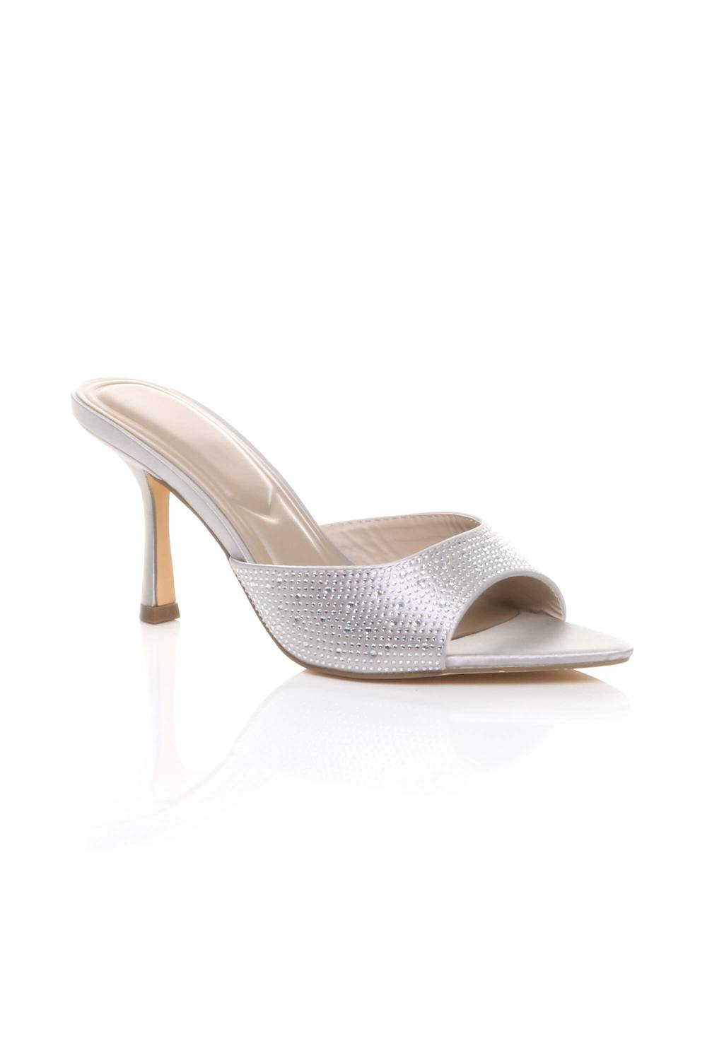 Ajvani High Heel Diamante Pointed Peep Toe Sandals Heeled Mules In Silver Ajvani High Heel Diamante Pointed Peep Toe Sandals Heeled Mules In Silver