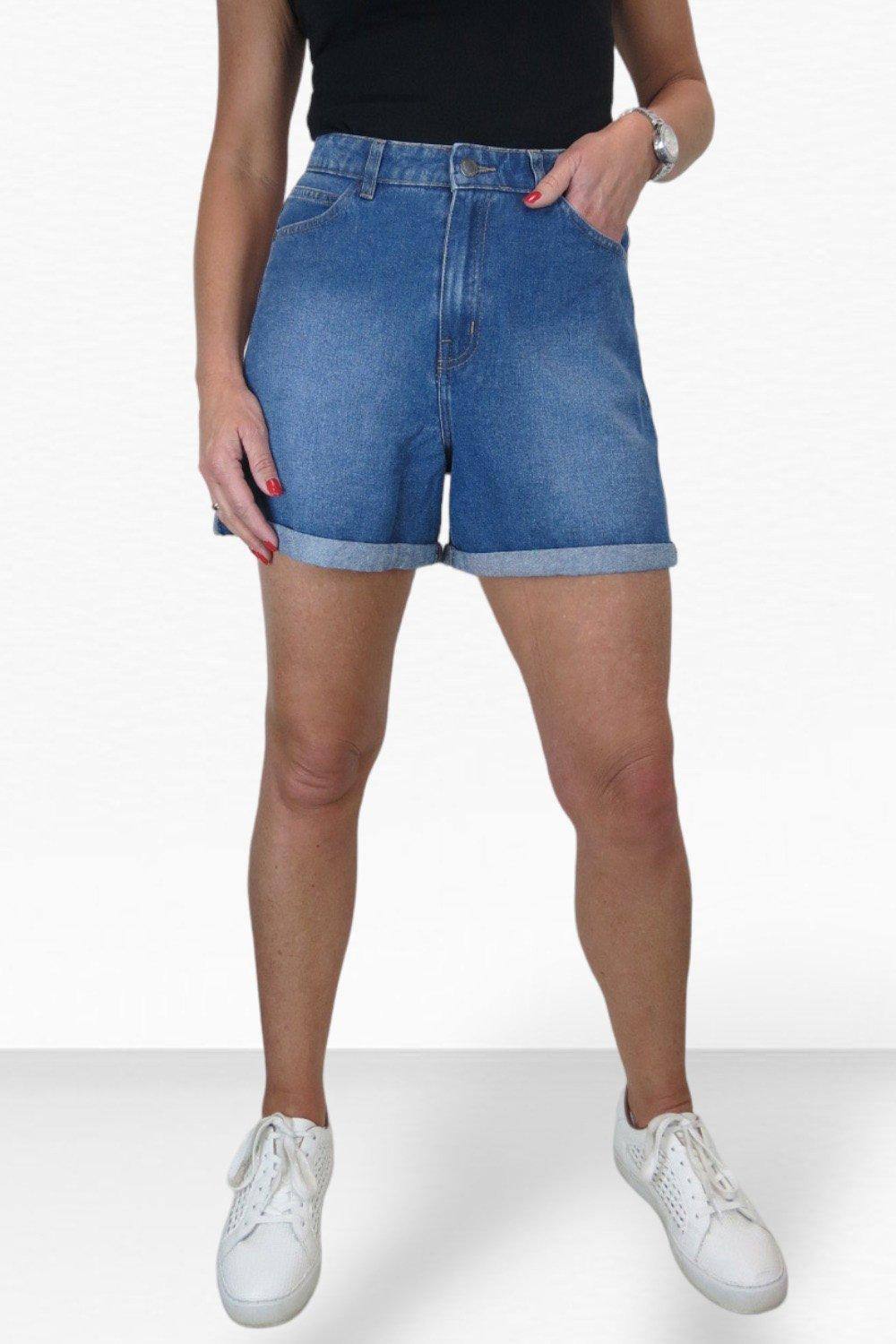 Paulo Due Relaxed Mom Fit Denim Jean Shorts In Mid Blue