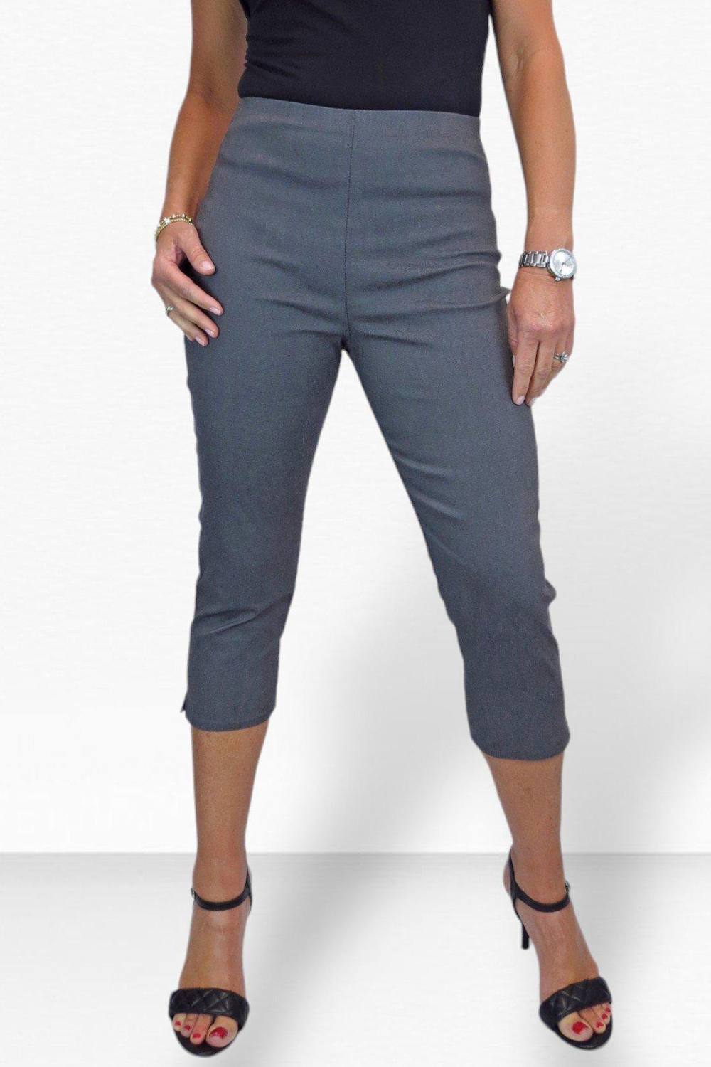 Paulo Due Slim Leg Elastic Waist Cropped Trousers In Grey Paulo Due Slim Leg Elastic Waist Cropped Trousers In Grey