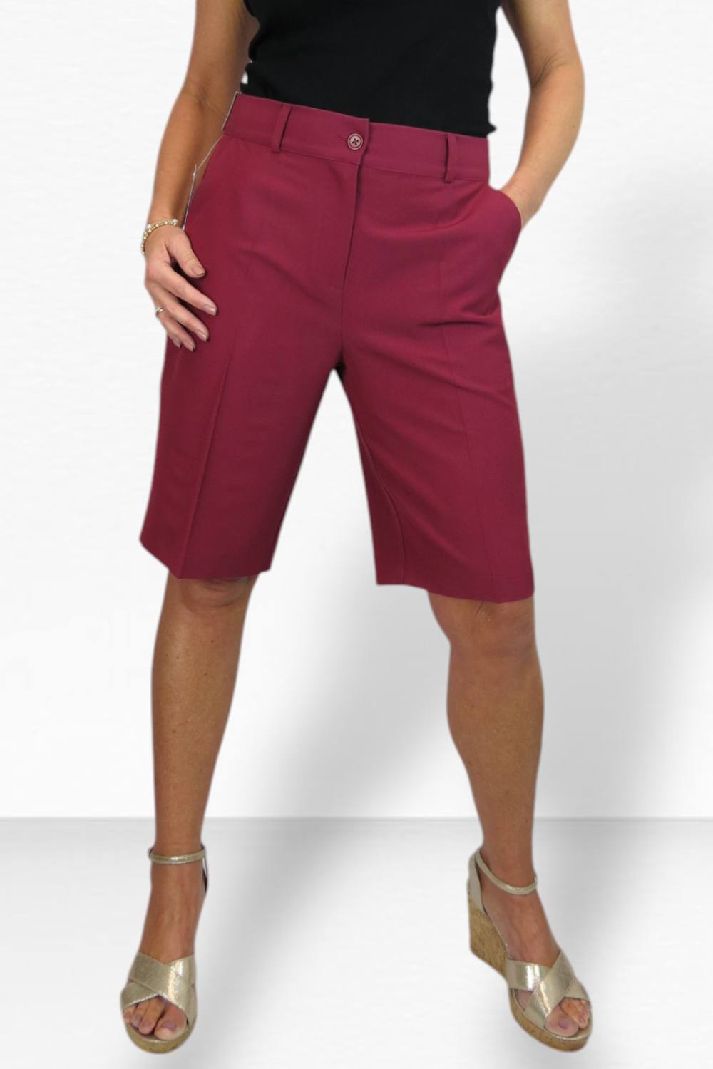 Paulo Due Smart Pleated Tailored Shorts In Burgundy