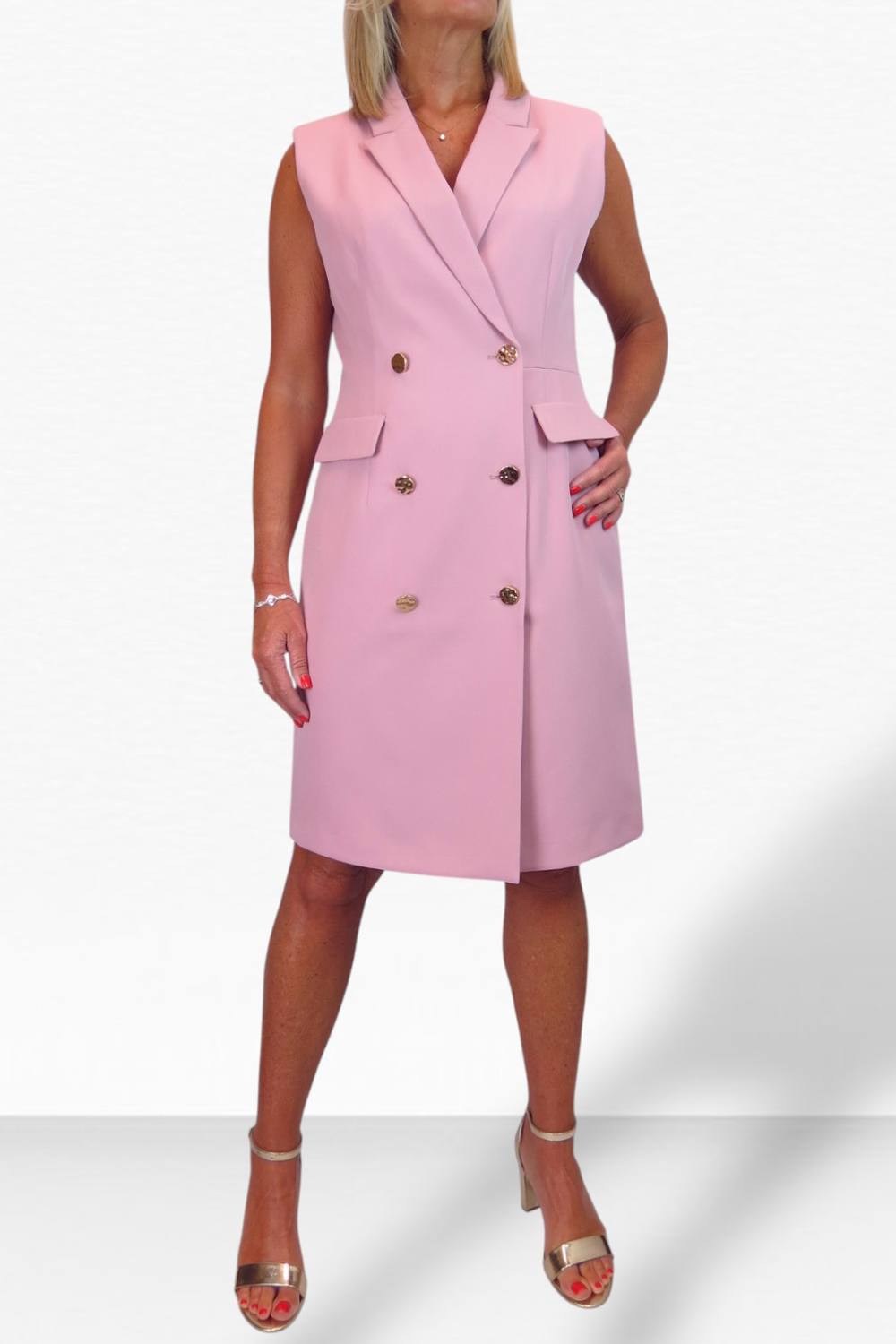 Paulo Due Sleeveless Double Breasted Blazer Dress In Pink Paulo Due Sleeveless Double Breasted Blazer Dress In Pink