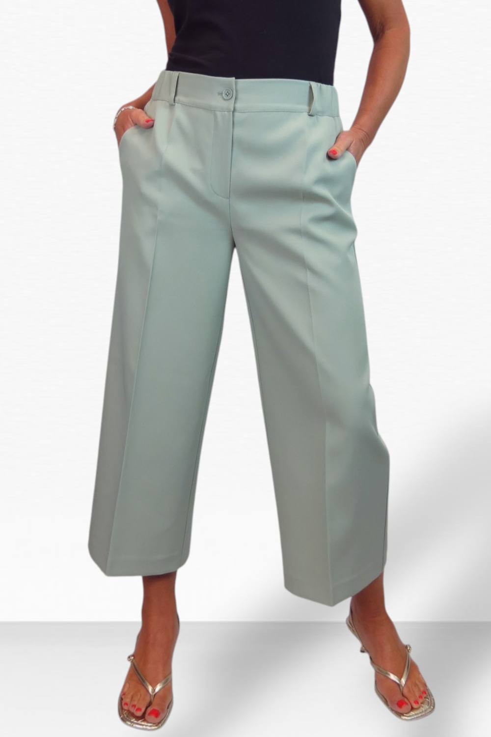 Paulo Due Wide Leg Cropped Tailored Trousers In Light Green Paulo Due Wide Leg Cropped Tailored Trousers In Light Green