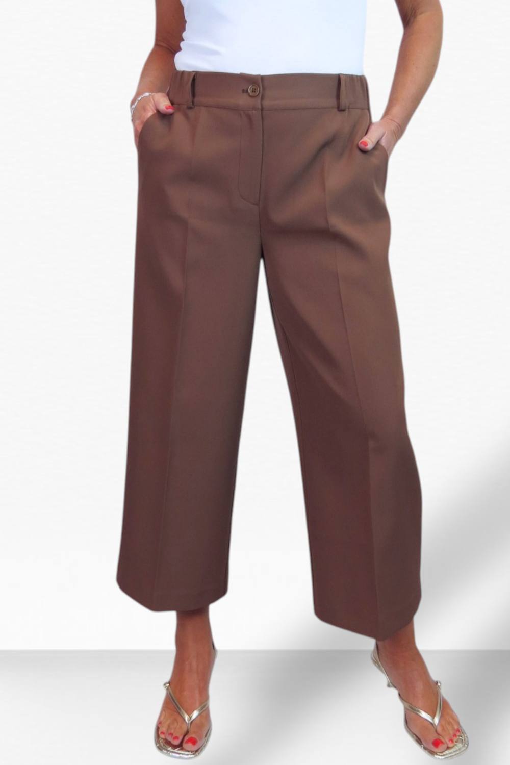 Paulo Due Wide Leg Cropped Tailored Trousers In Light Brown Paulo Due Wide Leg Cropped Tailored Trousers In Light Brown