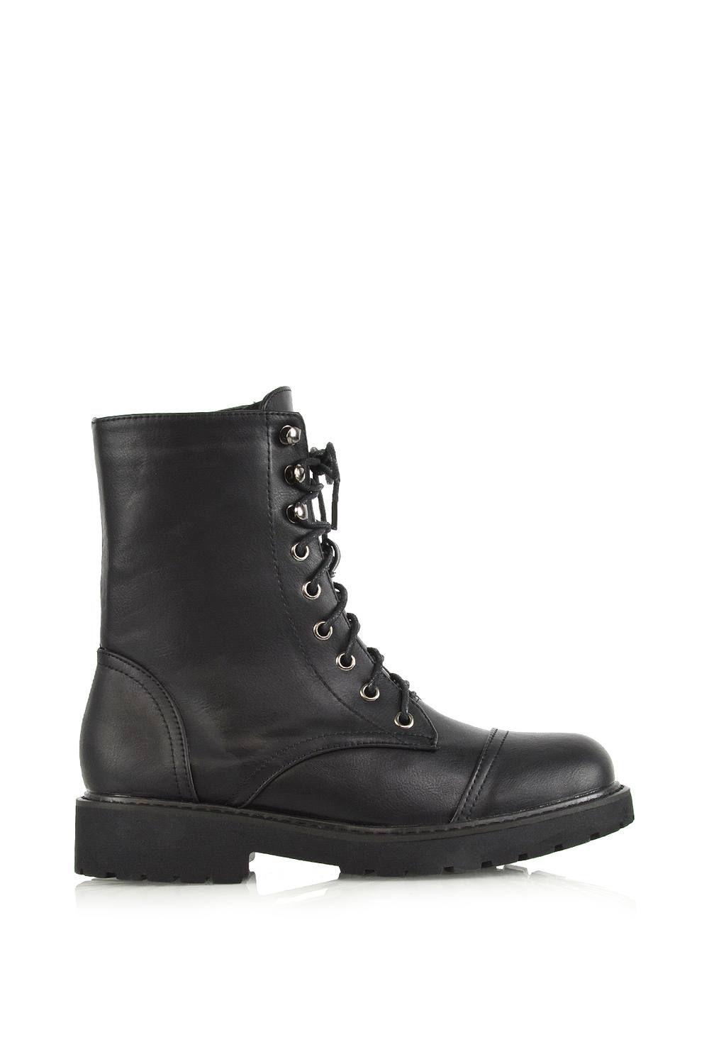 Xy London ‘river’ Lace Up Military Combat Zip-Up Flat Ankle Boots In Black
