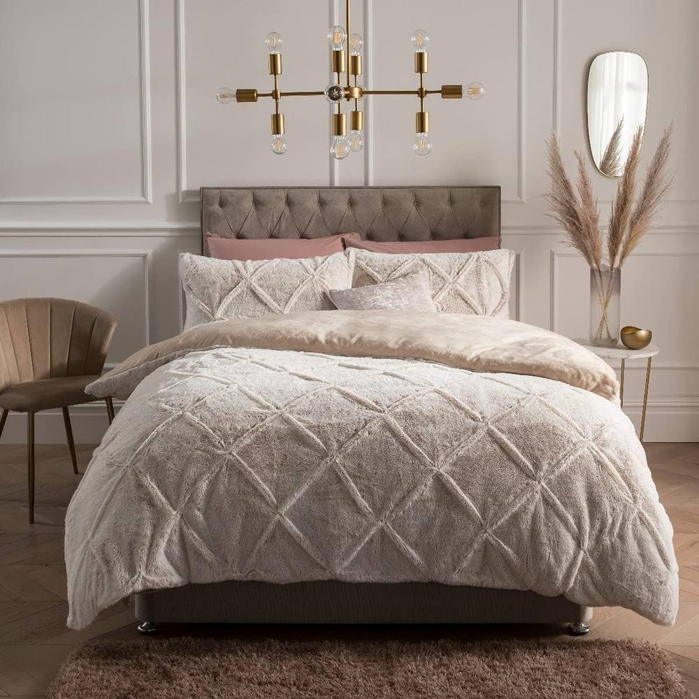Smart Living Luxurious Rouched Faux Fur Fleece Duvet Cover With Pillowcases In Natural Smart Living Luxurious Rouched Faux Fur Fleece Duvet Cover With Pillowcases In Natural